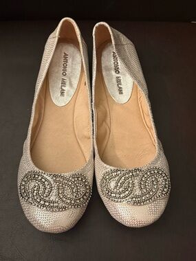ANTONIO MELANI Champagne Beaded Ballet Flats